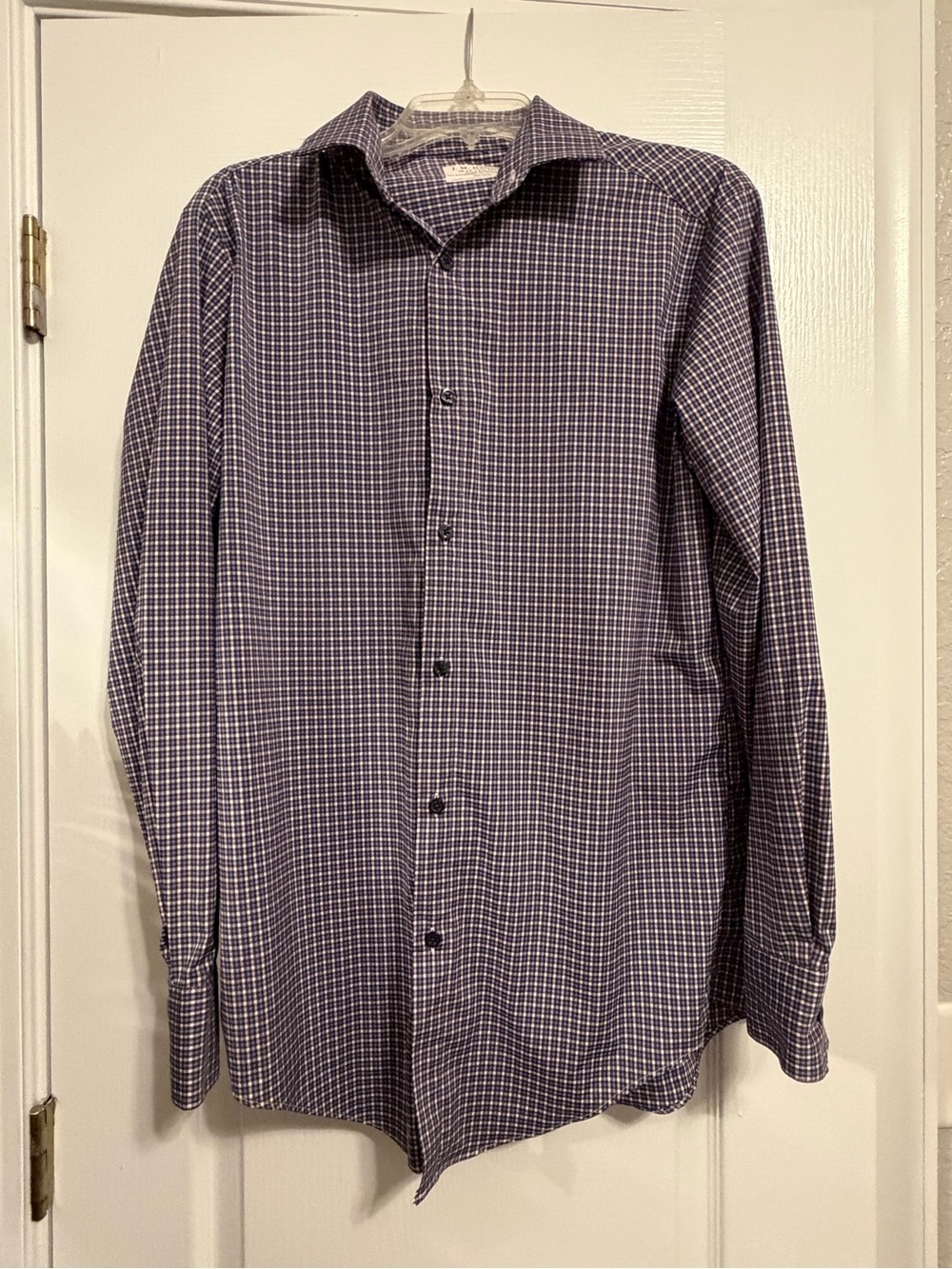 Men's burgundy and blue  Check Long Sleeve Button-Down Shirt